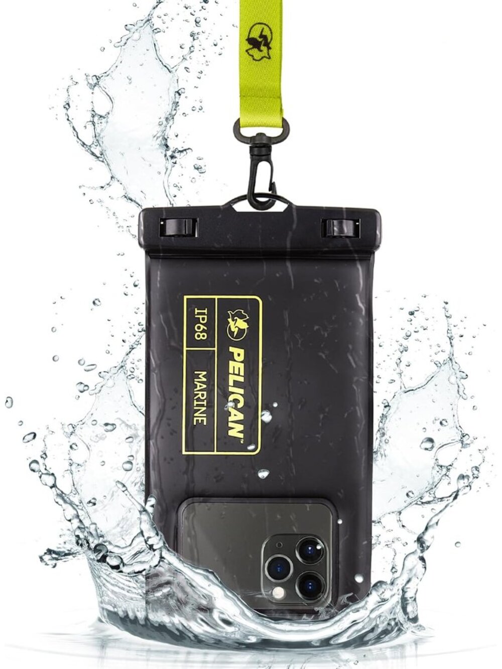 Marine Waterproof Phone Pouch Regular - Black/Hi-Vis Yellow